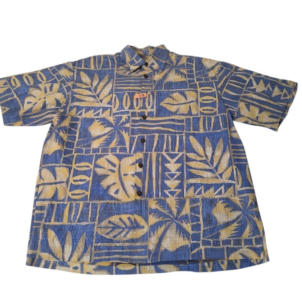 Kahala Button Up Shirt Mens 2XL Blue Brown Tropical Tribal Geometric 2 Pack - Picture 5 of 8